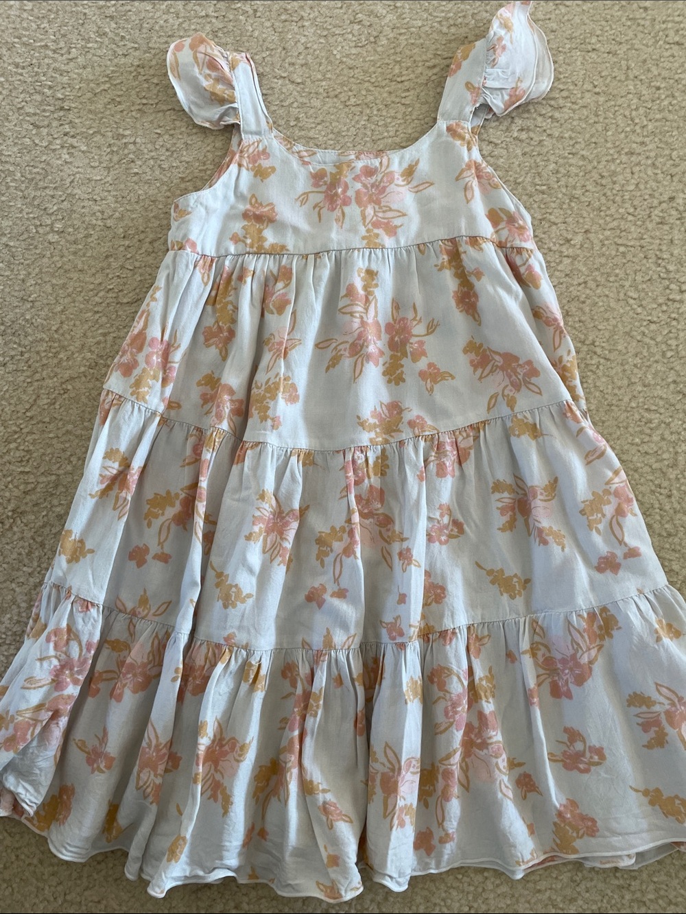 Yireh Girls White Tiered Floral Sundress - Pink Flowers
